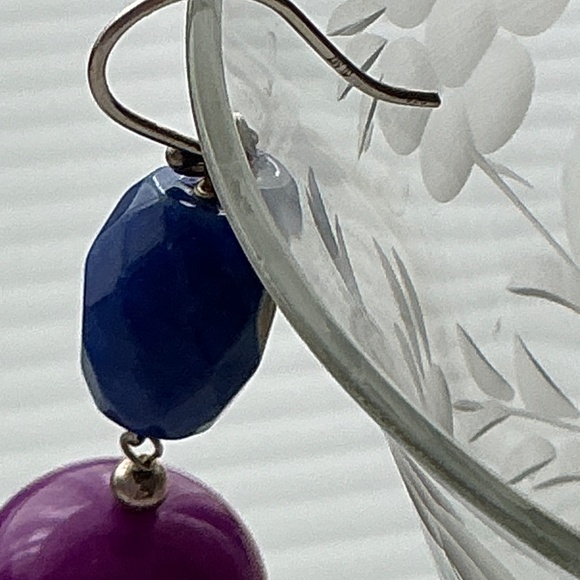 Sterling Silver Earrings With Purple and Blue Stone - Picture 3 of 4